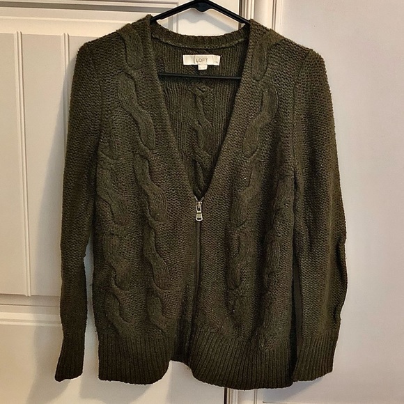 The Loft Olive Green or Army Green Cardigan Sweater- Petite Size M- Like New! - Picture 2 of 6